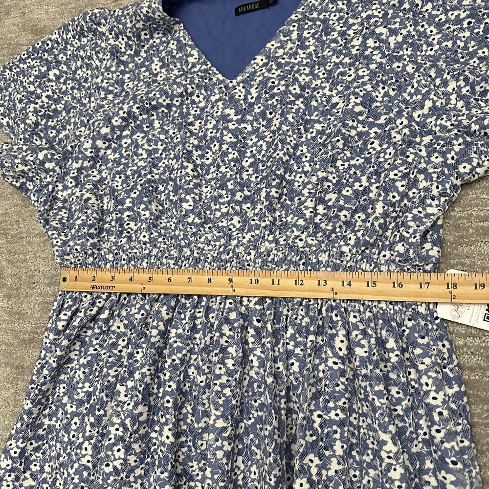 Mikarose Dress Womens XXL Blue Floral Lace Maxi Smocked V Neck Flutter Sleeve - Picture 13 of 16
